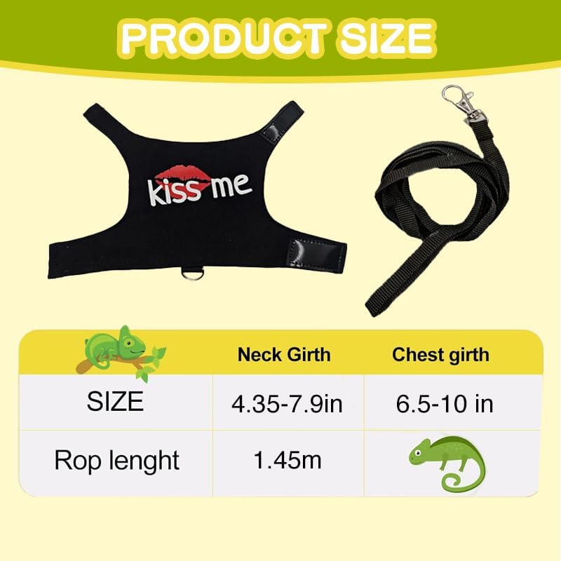 hokable Bearded Dragon Leash and Harness Adjustable - Bearded Dragon Leash and Harness Set with Lizard Luminous Leash for Amphibians Chameleons Small Pet Animals Outdoor Safety Walking（Black） - Image 3